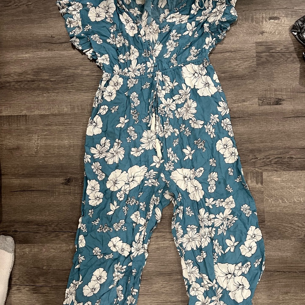 Floral Blue and White Jumpsuit